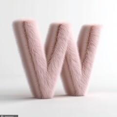 Fototapete - Fluffy letter W in light pink color displayed on a pure white background showcasing 3D rendering effects