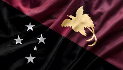 Wall Mural - Vibrant Papua New Guinea flag waving with luxurious satin texture - Patriotic and cultural symbol