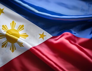 Wall Mural - Vibrant Philippines flag waving with luxurious satin texture - Patriotic and cultural symbol