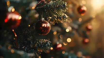 Wall Mural - Close-up of Christmas tree decorations on an artificial tree