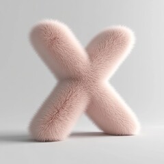 Fototapete - Fluffy light pink letter X displayed in 3D rendering style against a pure white background creating a whimsical and soft aesthetic