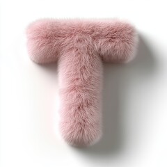 Fototapete - Lovely fluffy letter T in light pink color features 3D rendering with virtual engine design set against a pure white background ideal for decorative purposes