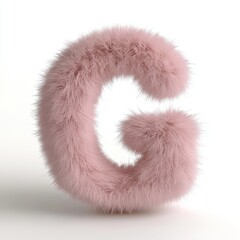 Fototapete - Lovely fluffy letter G in light pink color showcasing a 3D rendering style on a pure white background with a soft and charming appearance