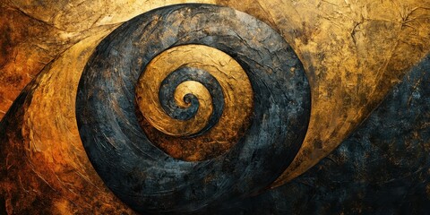 Poster - Abstract golden and dark blue textured spiral illustration