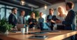 © Stock Pix - Team discussion: Focused professionals in an office collaborating around a conference table, enhanced by natural light and modern technology.