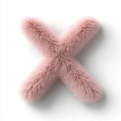 Fototapete - Fluffy light pink letter X rendered in 3D style on a pure white background for a modern and playful design concept