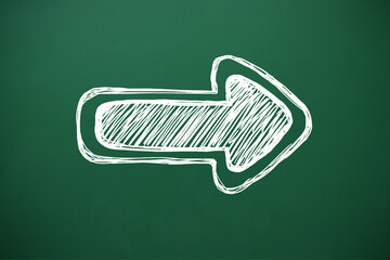 Wall Mural - one white arrow on green chalkboard. pointer