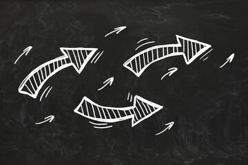 Wall Mural - three white arrows on black chalkboard. pointer