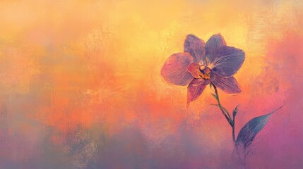 Wall Mural - Single purple orchid bloom stands against a textured colorful background