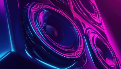 Poster - Dark Neon Light Effect Loudspeaker Rendering - A Visual Representation Of A Speaker Design That Incorporates A Striking Dark Neon Light Effect.