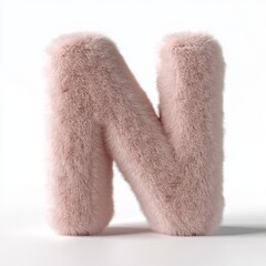 Fototapete - Fluffy light pink letter N with a 3D rendering style on a pure white background for creative design and decoration