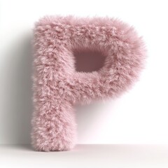 Fototapete - Fluffy light pink letter P in 3D rendering style against a pure white background creating a soft and inviting visual experience