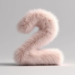 Fluffy light pink letter 2 displayed in 3D rendering style on pure white background with soft texture and appealing design