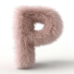 Fototapete - Fluffy light pink letter P displayed in 3D rendering with a soft texture against a pure white background creating a whimsical and charming visual effect