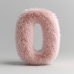 Fototapete - Fluffy light pink letter '0' displayed in 3D rendering on a simple white background for digital design projects or decorative purposes