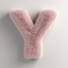 Fototapete - Fluffy letter Y in soft light pink color rendered in 3D style on a clean white background