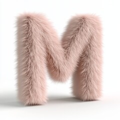 Fototapete - Fluffy light pink letter M rendered in 3D style on a pure white background ideal for playful designs and creative projects