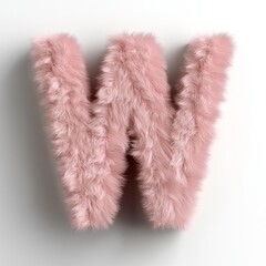 Fototapete - Fluffy letter W in light pink color displayed on pure white background with soft texture and 3D rendering style
