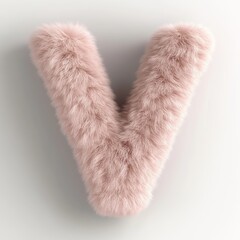 Fototapete - Lovely fluffy letter V rendered in light pink on a pure white background showcasing a soft texture and 3D depth for artistic expression and design inspiration