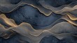 © Esma - Dark blue background with golden wave lines and glittering dots, an elegant design for wall art or interior decoration.