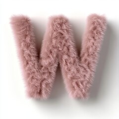 Fototapete - Fluffy light pink letter W in 3D rendering style on a white background showcasing softness and charm