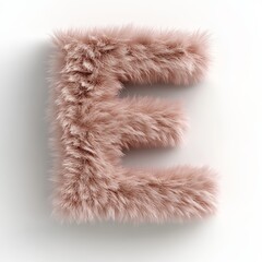 Fototapete - Fluffy light pink letter E rendered in 3D on a pure white background showcasing creative design and virtual artistry