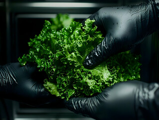 Wall Mural - Chefs washing lettuce in kitchen