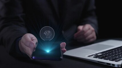 Poster - human interact with ai artificial intelligence brain processor in concept of ai artificial intellige