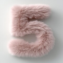 Fototapete - Lovely fluffy light pink number 5 in 3D rendering style on a pure white background showcasing a unique and soft design ideal for playful themes