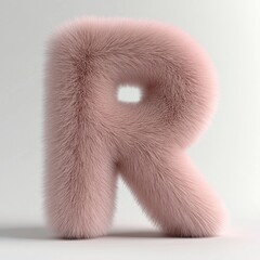 Fototapete - Fluffy letter R in light pink color created using 3D rendering techniques against a clean and simple white background