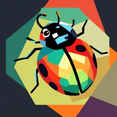 Wall Mural - Vibrant Polygon Ladybug Art