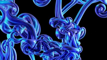 Aufkleber - Abstract blue swirling shapes on black background, modern digital art. Futuristic design and creativity concept