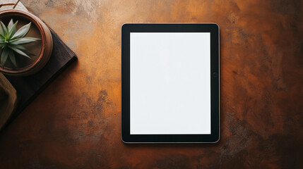 touch screen blank tablet screen  isolated on  brown background 