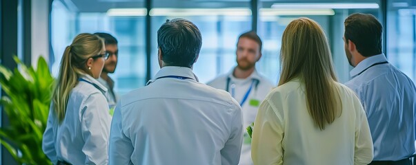 Poster - A diverse group of professionals engages in a brainstorming session in a modern office space, highlighting collaboration and teamwork in a corporate environment.