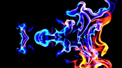 Poster - Colorful abstract flame pattern on black background, vibrant energy and fluidity concept