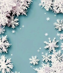 Poster - Beautiful Collection of White Snowflakes on a Soft Blue Background for Seasonal and Holiday Designs in a Stunning Winter Wonderland Aesthetic