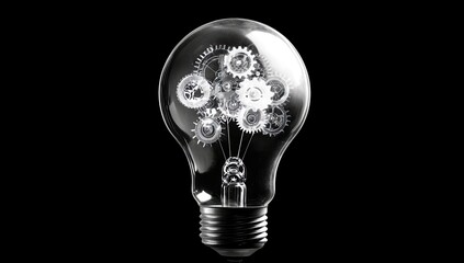 Poster - Innovative Light Bulb with Gears Representing Ideas, Creativity, and Technology in a Modern Conceptual Design