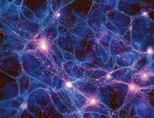 Poster - Abstract representation of cosmic web connecting bright stars and luminous galaxies in deep space, showcasing intricate patterns and vibrant colors of the universe