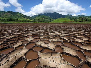 Sticker - Dried Rice Paddy Field, Mountain View