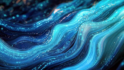  - Abstract Wave Patterns in Vibrant Blue Tones with Sparkling Particles for Artistic Backgrounds and Creative Designs