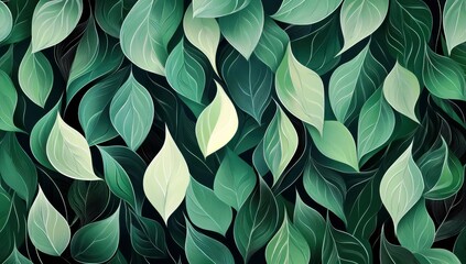 Poster - Artistic Green Leaf Pattern with Various Shapes and Shades for Background, Wallpaper, and Textile Design Inspirations