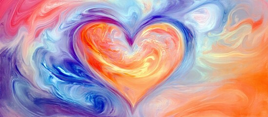 Poster - Colorful Abstract Heart Illustration with Vibrant Swirls and Flowing Patterns in Orange, Pink, Blue and Purple for Romantic and Inspirational Themes