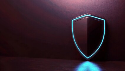 Poster - Neon Blue Shield Design on Dark Background, Symbolizing Protection and Security, Eye-Catching Modern Visual for Digital Themes and Safety Concepts