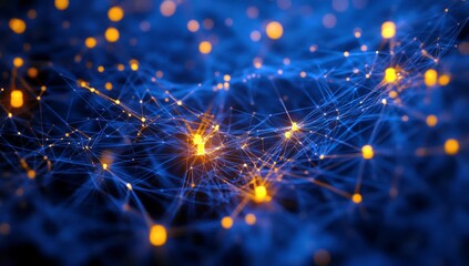  - Abstract Digital Network Connection with Bright Nodes and Blue Background for Technology, Science, and Data Visualization Concepts