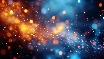 Poster - Vibrant Abstract Background with Colorful Bokeh Lights and Sparkling Particles in Blue, Orange, and Soft White Hues for Creative Projects and Designs