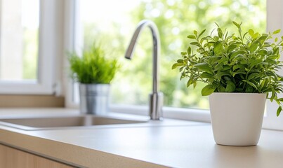 Sticker - Kitchen countertop with plants by window