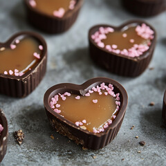 Wall Mural - Heart-Shaped Dark Chocolate with Caramel Filling 