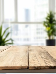 Wall Mural - Empty wooden table in front of city view