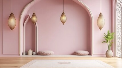 Wall Mural - Serene Pink Room With Moroccan Lanterns And Cushions