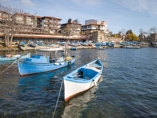 Wall Mural - Fishing boats at the port of Nessebar, Bulgaria